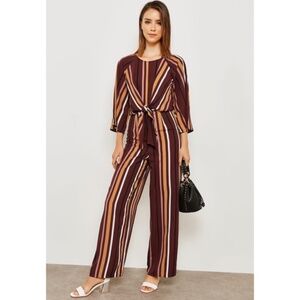Forever 21 Striped Tie Front Jumpsuit